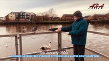 Akhmed Sayeen  Feed Pigeons at Wood Mill Waters Southampton UK on 14th January 2023