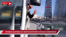 Otobüs şoförü ile motokuryenin kavgası kamerada