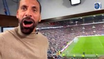 Rio Ferdinand Celebrates with Paul Scholes in the Studio at Old Trafford During Man United Thrilling