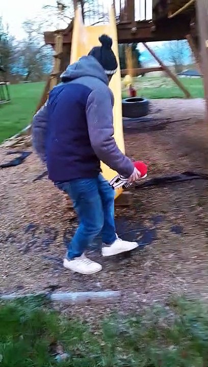 Man Flies Down Icy Slide