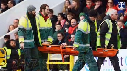 Shocking Moment Referee Forced Off On Stretcher After Being Hit in the Head During a Clash