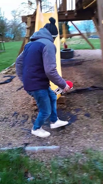 Man Flies Down Icy Slide