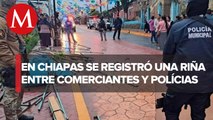 Comerciantes y policía municipal se enfrentan en Bachajón, Chiapas