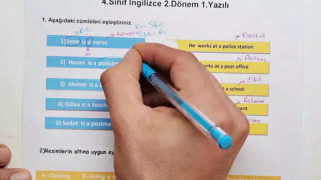 4. Sınıf İngilizce Dersi 2.Dönem 1.Yazılı Soruları ve Cevapları Yeni