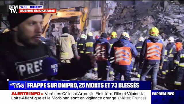 Guerre en Ukraine: après le bombardement russe qui a fait 25 morts à Dnipro, les secouristes s'activent à la recherche de survivants