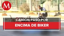 Fallece motociclista tras ser atropellado por camión de materiales en Monterrey