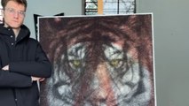 Artist brings out a tiger on canvas with incredible thread art *Amazing Time Lapse*