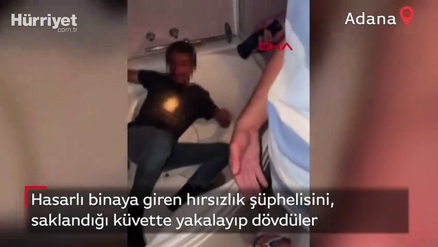 Adana'da hasarlı binaya giren hırsızlık şüphelisini, saklandığı küvette yakalayıp dövdüler