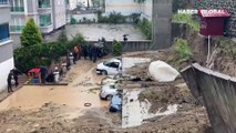 Samsun'da felaket anları: 5 araç çöken istinat duvarının altında kaldı!