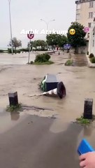 Yağış sonrası Samsun'da deniz ve kara birleşti