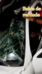 Carro fica destruído ao colidir com cavalo