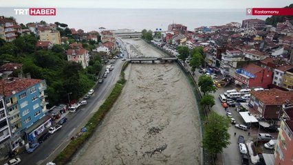 Sağanağın etkili olduğu İnebolu havadan görüntülendi