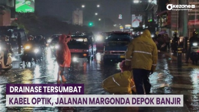 Drainase Tersumbat Kabel Optik, Jalanan Margonda Depok Banjir Akibat saat Hujan Deras