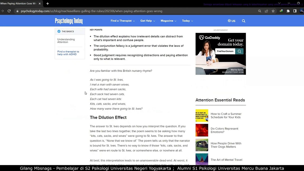 Penjelasan Psikologi Saat Fokus Kita Malah Bergeser ke Hal yang Gak Penting No. 073 - Gilang Mbsnags #gilangmbsnags