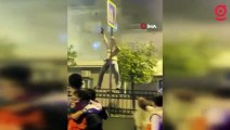 Gaziosmanpaşa'da asker eğlencesinde direğe çıkıp silahla ateş açan maganda yakalandı