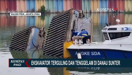 Hilang Keseimbangan & Terguling saat Mengeruk Lumpur, Ekskavator Tenggelam di Danau Sunter!
