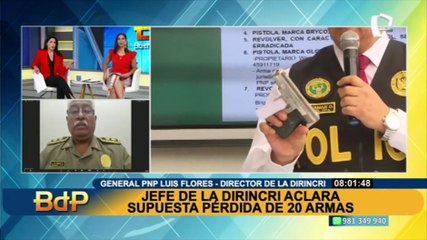 Jefe de la DIRINCRI aclara supuesta pérdida de 22 armas en comisaría