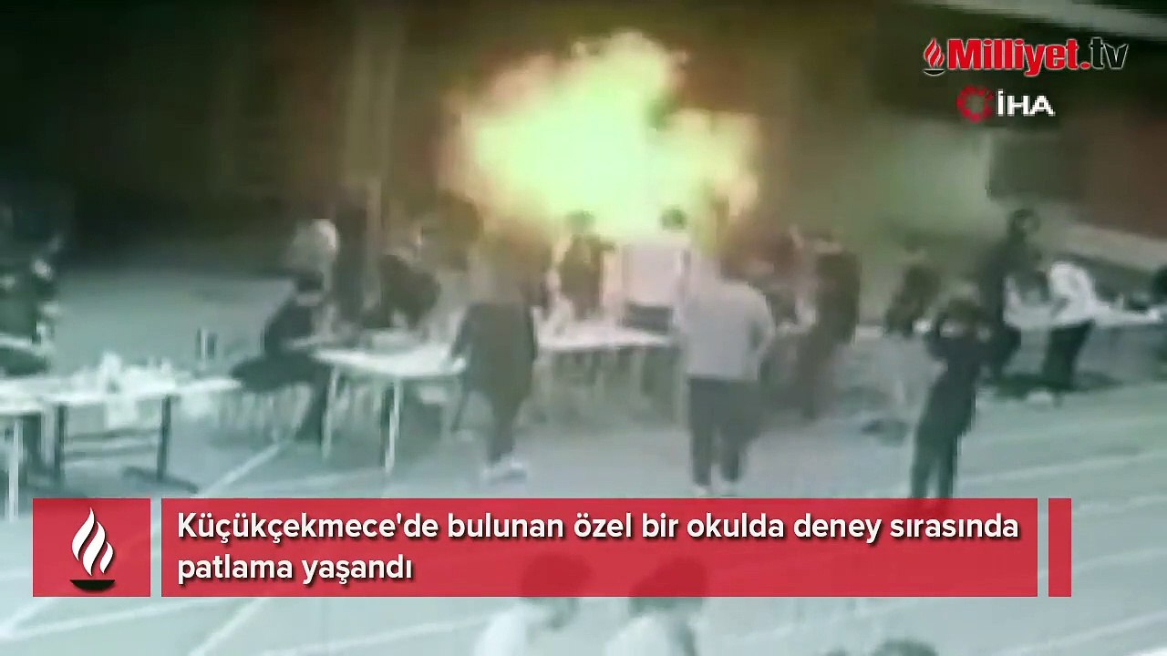 Özel bir okulda deney sırasında yaşanan patlama anı kamerada