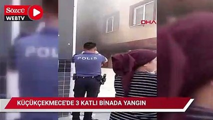 Küçükçekmece'de 3 katlı binada yangın