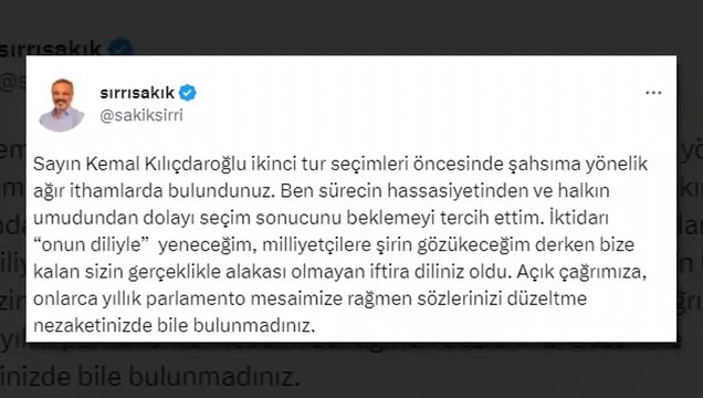 Réponse de Sakık à Kılıçdaroğlu, qui l'a ciblé pendant le processus électoral： Si vous ne le prouvez pas, vous répondrez devant le tribunal