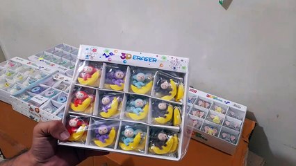 Unboxing and Review of fancy eraser with kids favorite characters donuts, spacecraft, mikey, elephant
