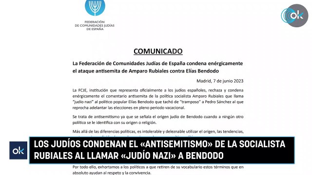 Los judíos condenan el «antisemitismo» de la socialista Rubiales al llamar «judío nazi» a Bendodo