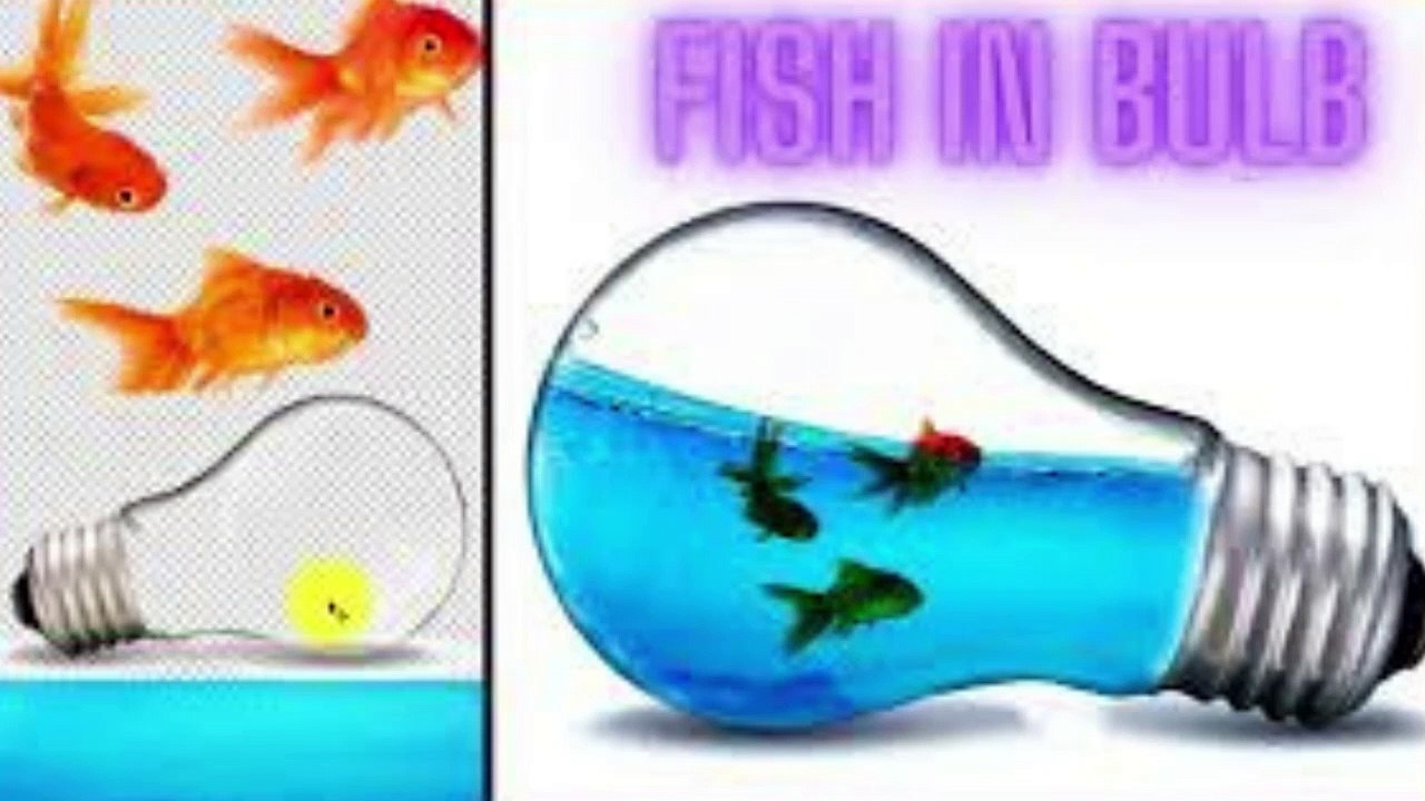 Photoshop Aquarium Photo Manipulation Tutorial Inside the Bulb with Fish in Hindi