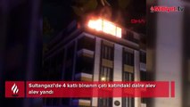 Sultangazi'de 4 katlı binanın çatı katındaki daire alev alev yandı