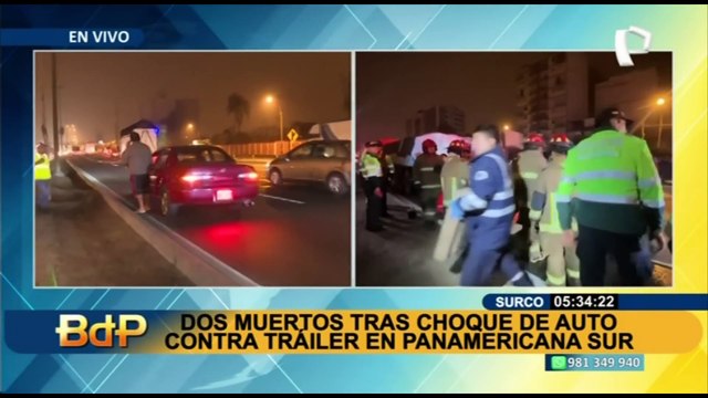 Surco: Dos muertos deja choque de auto contra tráiler en la Panamericana Sur
