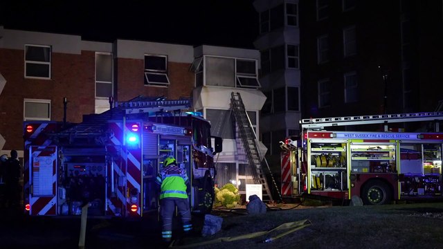 Watch as emergency services respond to 'serious' flat fire in Lancing, as woman rescued