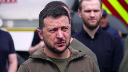 President Zelensky visits flooding in Kherson