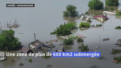 Vues aériennes de la région de Kherson inondée après la destruction du barrage