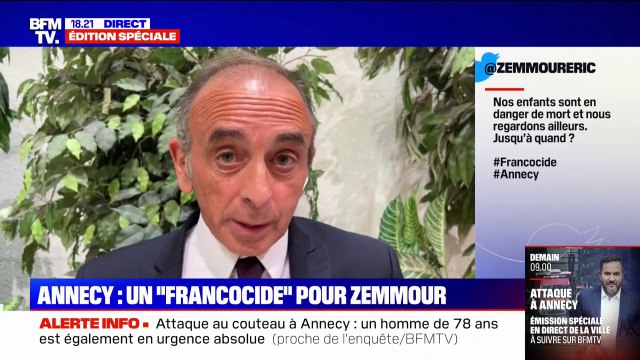 Attaque au couteau à Annecy: Les Français sont en danger à cause d'une immigration complètement folle , pour Éric Zemmour (Reconquête!)