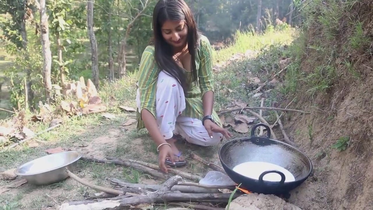 village girl cooking and eating khir in peaceful rural life relaxing nature sound vlog