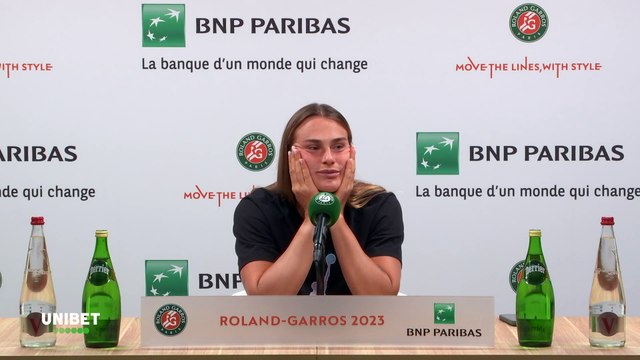 Roland-Garros 2023 - Aryna Sabalenka : I don't want to talk about politics today. I made all my statements, you have them. I don't want to talk about politics today. We're only going to talk about tennis. Let me rest from politics , Please