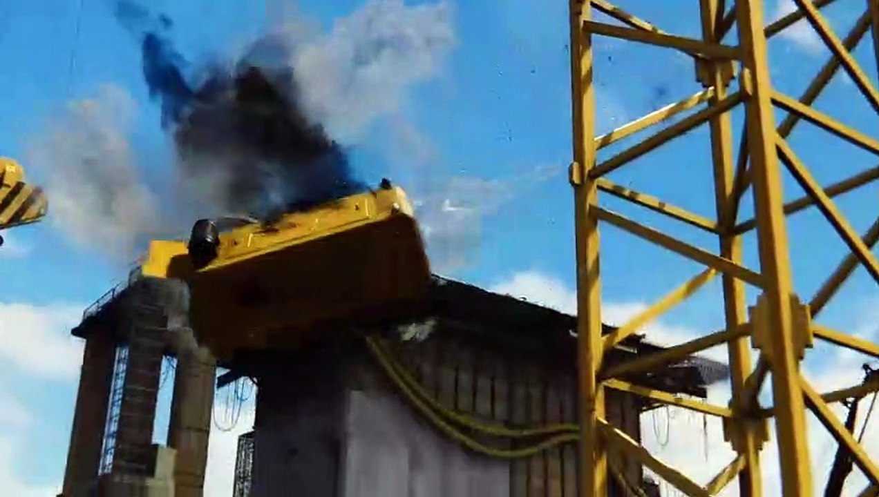 Spidy stopping a crane from crushing people