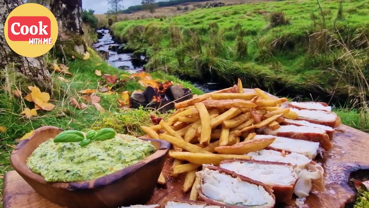Outdoor cooking grilled pork with fruit | ASMR Cooking