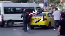 Sarıyer'de taksici ve minibüs şoförünün kavgası kameraya yansıdı