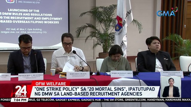 One strike policy sa 20 mortal sins , ipatutupad ng DMW sa land-based recruitment agencies | 24 Oras