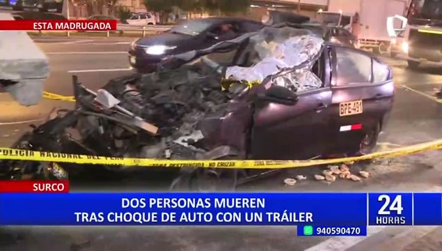 Choque de auto contra tráiler deja dos muertos: taxista se habría quedado dormido