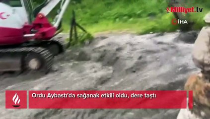 Ordu Aybastı'da sağanak etkili oldu, dere taştı