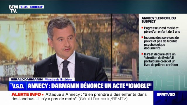 Attaque à Annecy: Gérald Darmanin affirme que l'individu n'est connu d'aucun service de renseignements et d'aucun service judiciaire