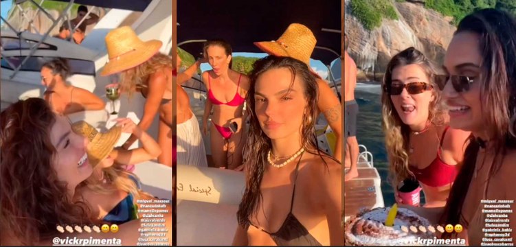 Isis Valverde comemora aniversário de amiga em encontro de lanchas no Rio de Janeiro