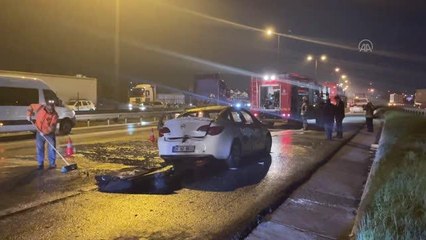 Yeni alınan otomobil TEM Otoyolu'nda seyir halindeyken yandı