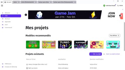 j'ai  créer mon jeu en 5 minutes Gdevelop