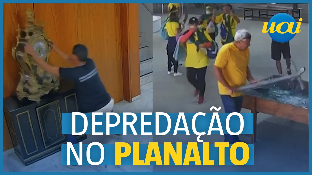 Câmeras de segurança mostram destruição no Planalto