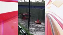 Vídeo: Bombeiros são resgatados após caminhão ficar preso em enchente