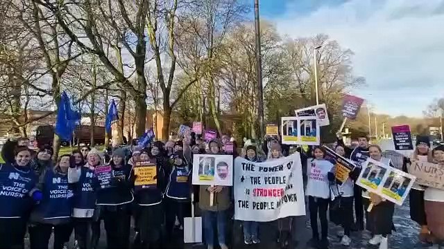 Nurses outside Arrowe Park Hospital, January 18 2023