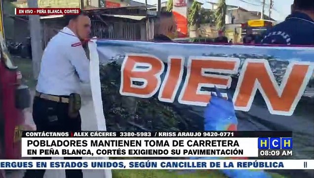 ¡No hay paso! Pobladores se toman carretera en Peña Blanca, Cortés exigiendo su pavimentación