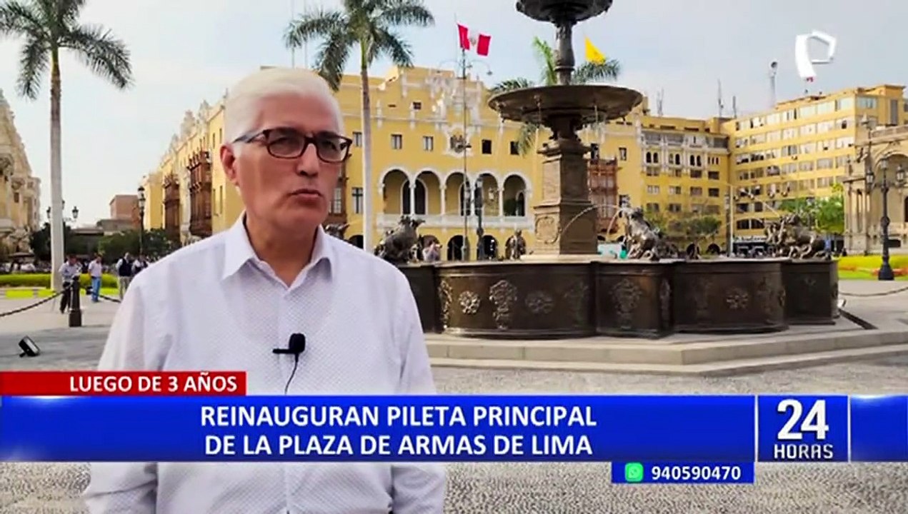 Reinauguran pileta principal de la plaza de Armas de Lima después de tres años